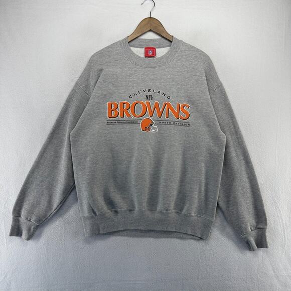 Vintage Cleveland browns Sweatshirt Men's Large Gray Crewneck Graphic Spellout - Picture 2 of 8